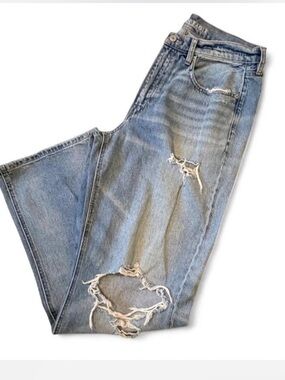 American Eagle Outfitters Low Rose Baggy  Blue Distressed Wide Jeans